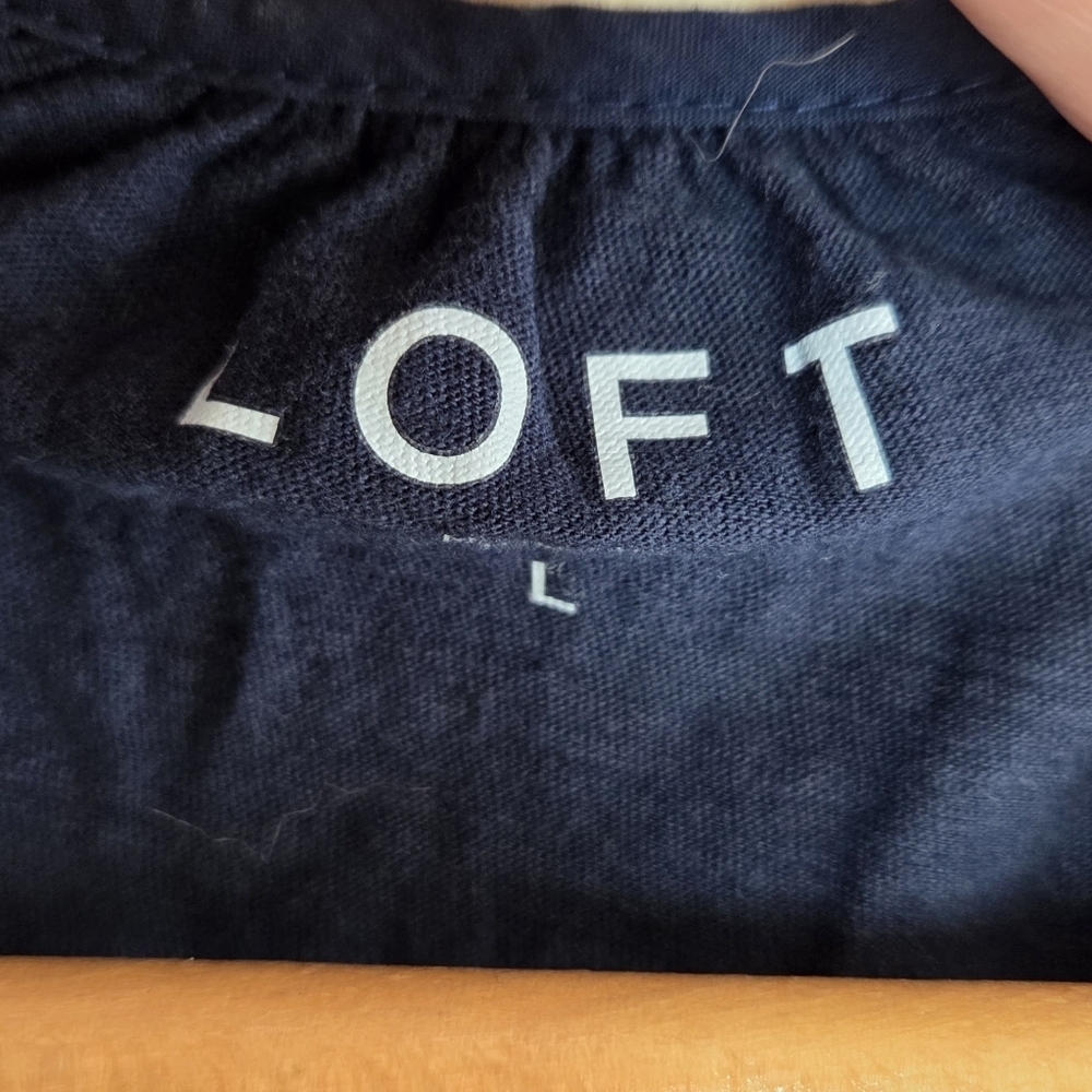 Loft | Navy Blue Tie and Textured Upper Tank Top Size Large 100% Cotton - Picture 3 of 4